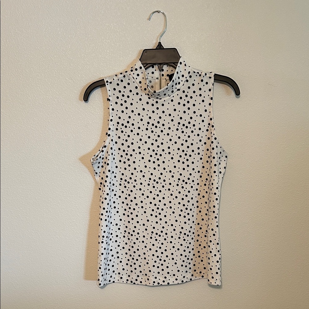 Elegant Sleeveless Polka Dot Blouse - Black and White